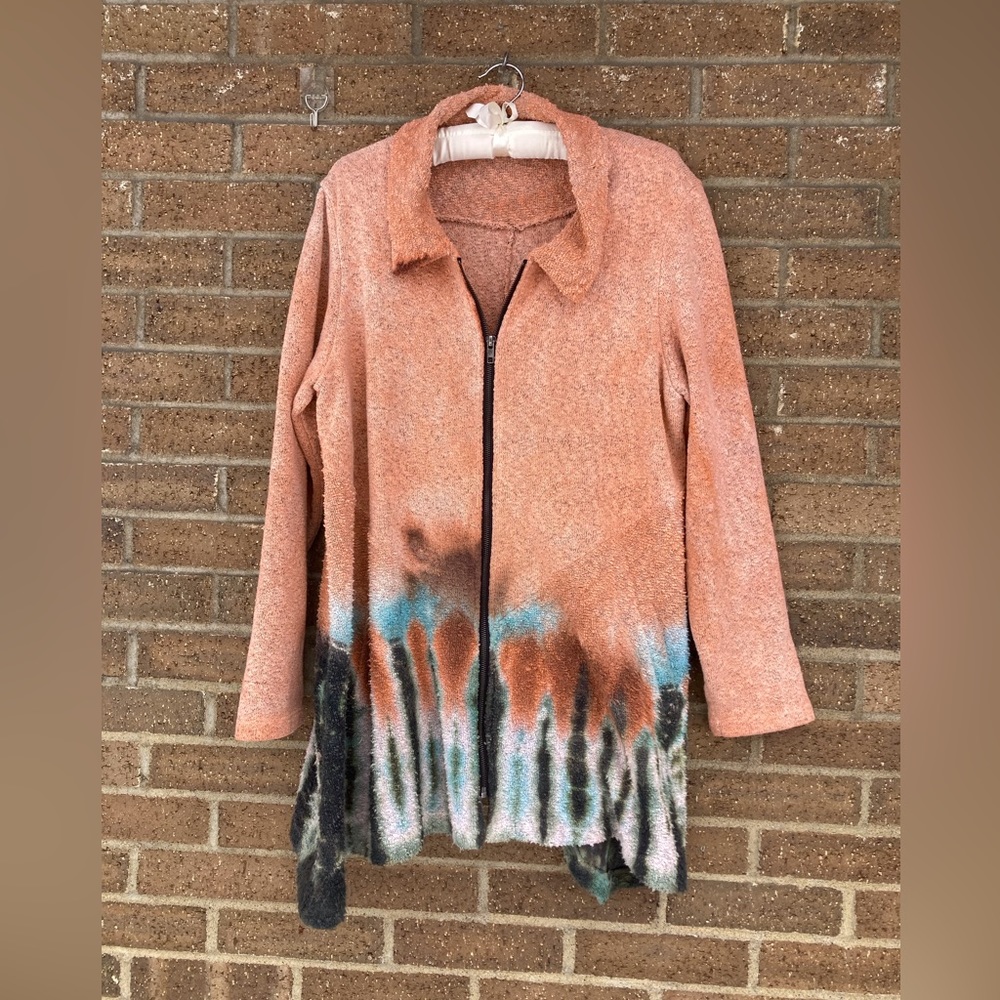 Boutique Art to Wear, Full front Zip, Cardigan,Abstract Art Knit Cardigan,